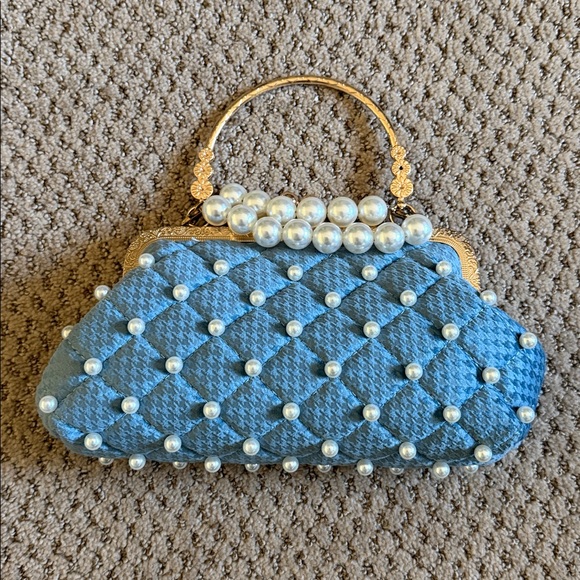 Handbags - ‼️ Blue Pearl-Embellished Handbag ‼️